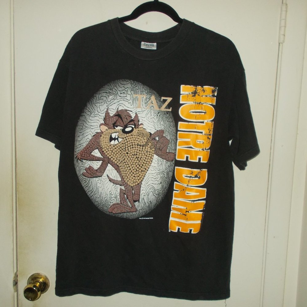 Vintage Notre Dame/Taz Graphic Tee Black/Multi Color Size Large Men's